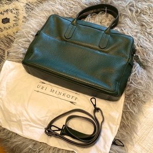 Uri Minkoff Forest Green Grain Leather Laptop Bag Briefcase
